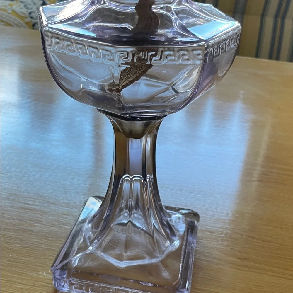 Elegant Greek Key Pattern Glass Oil Lamp - Clear